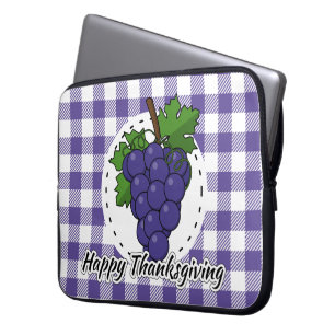 Grape on Violet Plaid - Happy Thanksgiving Laptop Sleeve