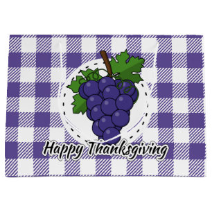 Grape on Violet Plaid - Happy Thanksgiving Large Gift Bag