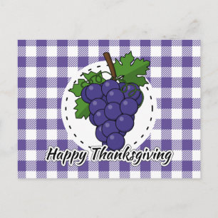 Grape on Violet Plaid - Happy Thanksgiving Postcard