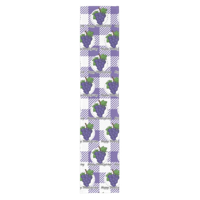 Grape on Violet Plaid - Happy Thanksgiving Short Table Runner (Front)