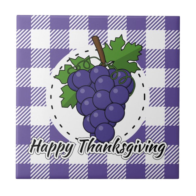 Grape on Violet Plaid - Happy Thanksgiving Tile (Front)