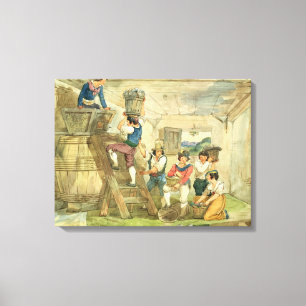 Grape-pickers carrying grapes to the press canvas print