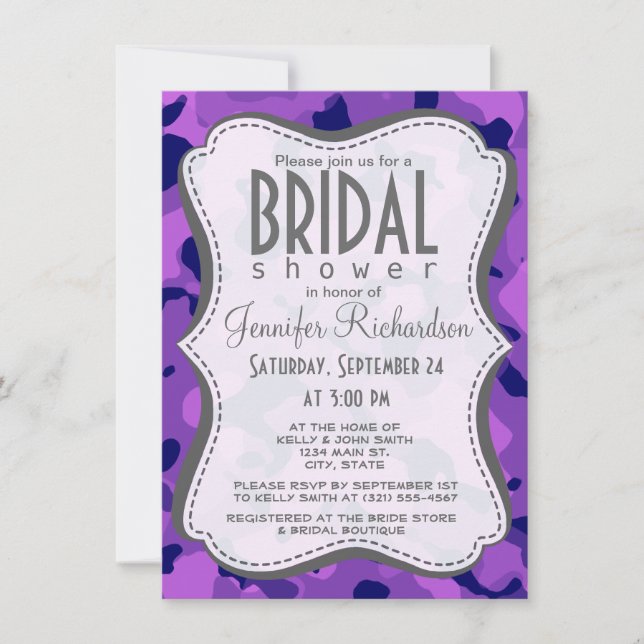 Grape Purple Camo; Camouflage Invitation (Front)