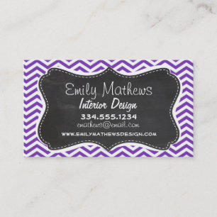 Grape Purple Chevron Stripes; Chalkboard look Business Card