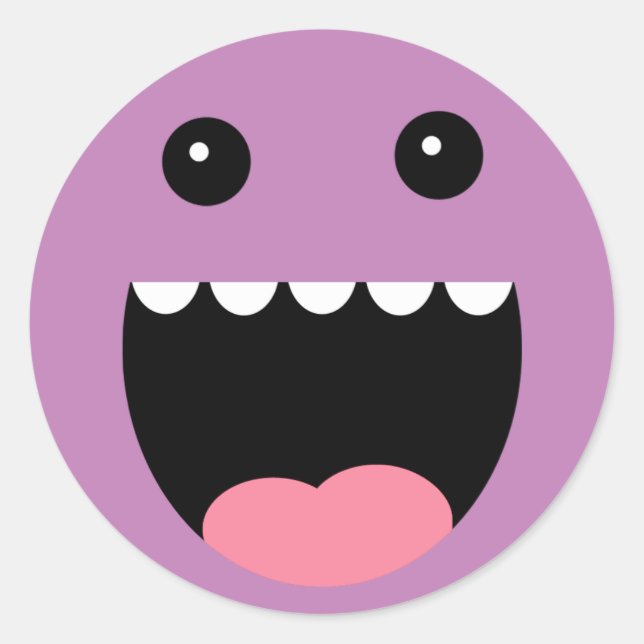 Grape Purple "Chompy" Monster Face Classic Round Sticker (Front)
