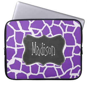 Grape Purple Giraffe Animal Print; Chalkboard look Laptop Sleeve