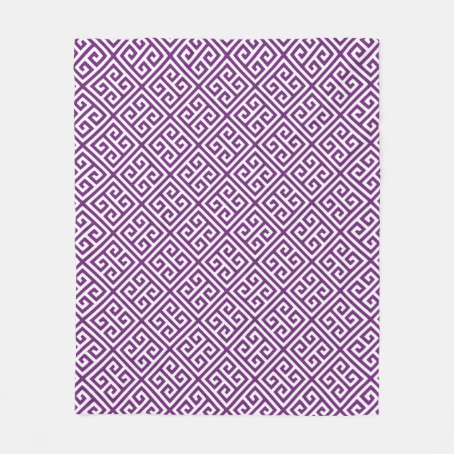 Grape Purple Greek Key Pattern Fleece Blanket (Front)