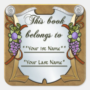 Grape Swags (Personalized Bookplate Sticker) Square Sticker