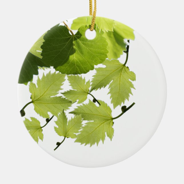 Grape Vine Green Leaves Ceramic Ornament (Front)