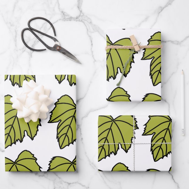 Grape Vine Green Leaves Vines Wrapping Paper Sheet (Front)