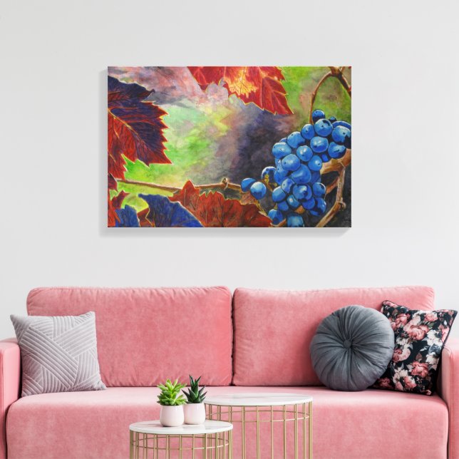 Grape Vines Fall Leaves Vineyard Watercolor  Canvas Print (Insitu(LivingRoom))
