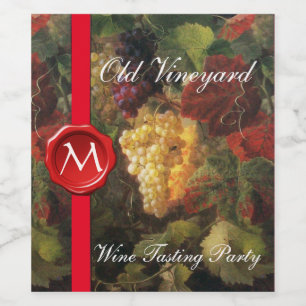 GRAPE VINEYARD WINE TASTING Red Wax Seal Monogram Wine Label
