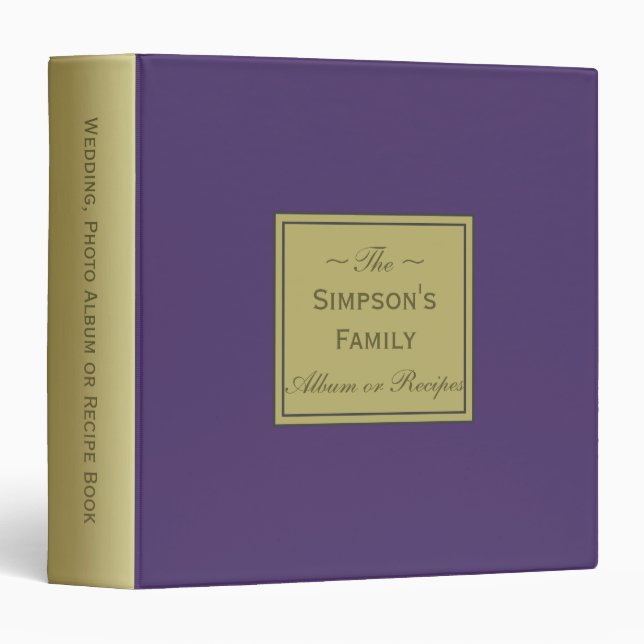 Grape Violet & Gold Unique Photo Album Recipe Book Binder (Front/Spine)