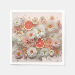 Grapefruit and Flowers Abstract Napkin