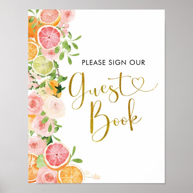 Grapefruit Citrus Bridal Shower Guest Book Sign (Front)