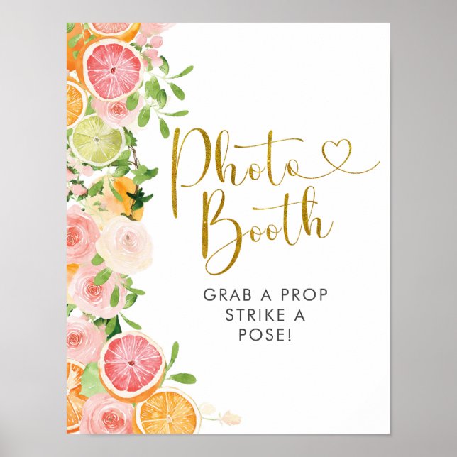 Grapefruit Citrus Bridal Shower Photo Booth Sign (Front)