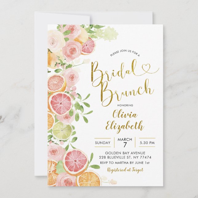 Grapefruit Citrus Fruit Bridal Shower Invitation (Front)
