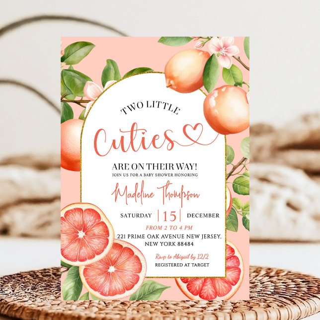 Grapefruit Citrus Summer Fruit Twin Baby Shower Invitation (Creator Uploaded)