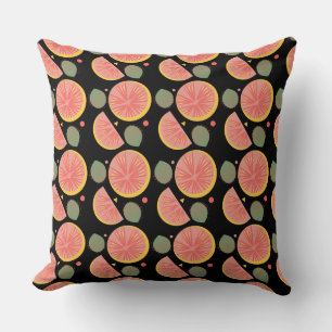 Grapefruit Garden Greenery Fruit Black Throw Pillow