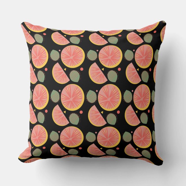 Grapefruit Garden Greenery Fruit Black Throw Pillow (Front)