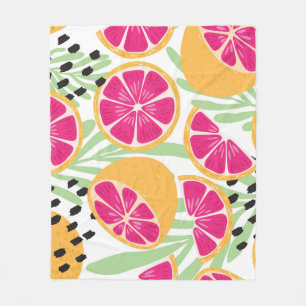 Grapefruit & Leaves: Tropical Vintage Fleece Blanket