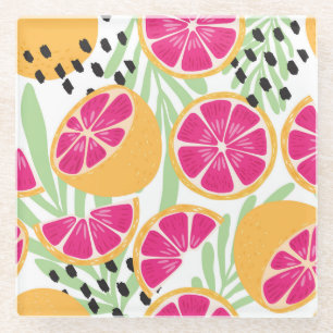 Grapefruit & Leaves: Tropical Vintage Glass Coaster
