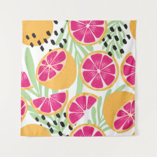 Grapefruit & Leaves: Tropical Vintage Tapestry
