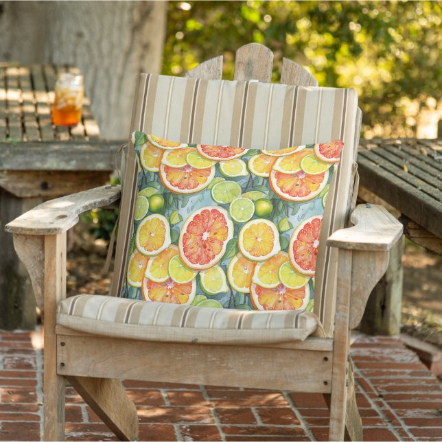 Grapefruit, Lemons, Limes and Oranges Citrus Outdoor Pillow (Chair)
