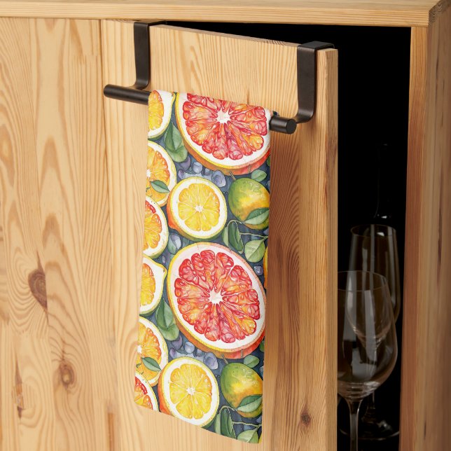 Grapefruit, Limes and Lemons Citrus Themed Kitchen Towel (Thirds Fold)