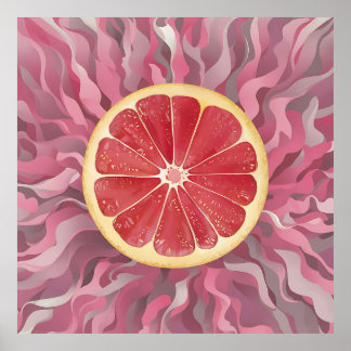 Grapefruit on pink background, vibrant and fresh poster