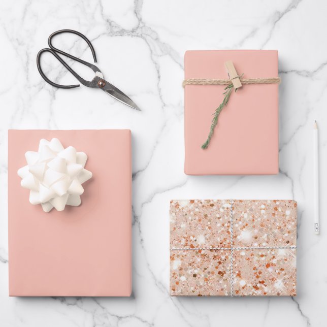 Grapefruit Peach Glitter Bridal Shower Wrapping Paper Sheet (Front)