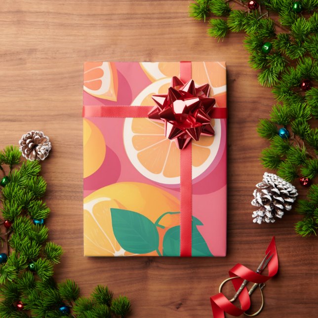 Grapefruit Retro Colourful Personalized Pattern Wrapping Paper (Holiday Gift)
