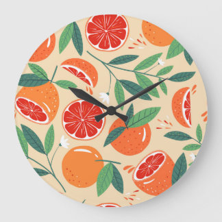Grapefruit slices, modern seamless pattern. large clock