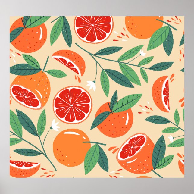 Grapefruit slices, modern seamless pattern. poster (Front)