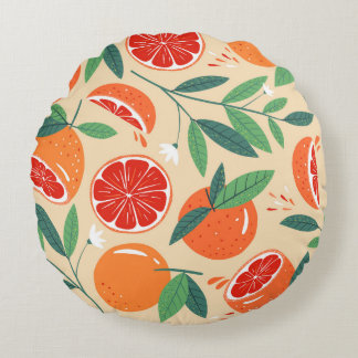 Grapefruit slices, modern seamless pattern. round pillow