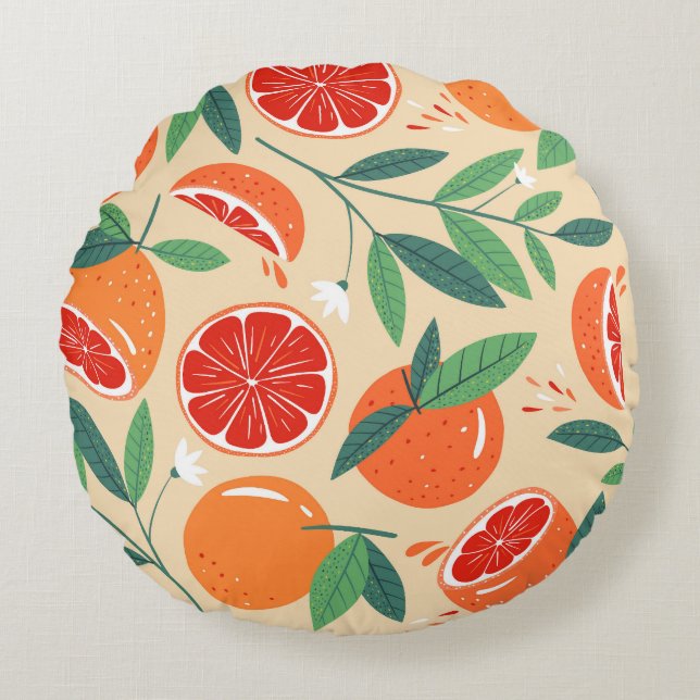 Grapefruit slices, modern seamless pattern. round pillow (Front)