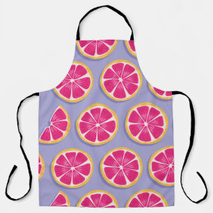 Grapefruit slices, vibrant purple pattern. apron