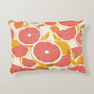 Grapefruit Slices with Leaves Accent Pillow