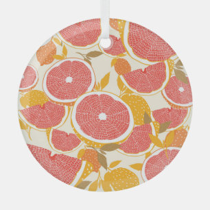 Grapefruit Slices with Leaves Glass Ornament