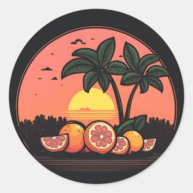 Grapefruit Sunset Nature Classic Round Sticker (Front)