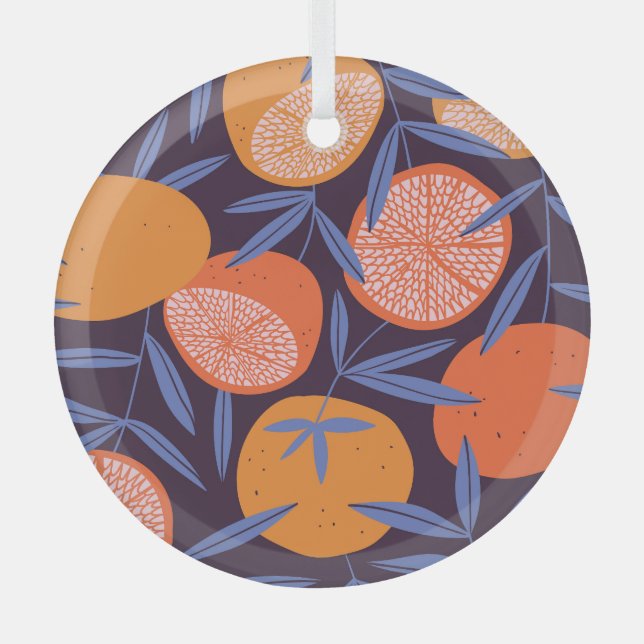 Grapefruit Vintage, Tropical Fruit Pattern. Glass Ornament (Front)