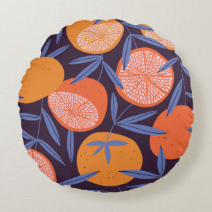 Grapefruit Vintage, Tropical Fruit Pattern. Round Pillow