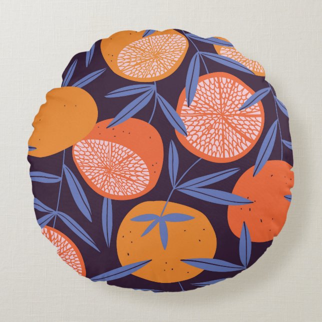 Grapefruit Vintage, Tropical Fruit Pattern. Round Pillow (Front)