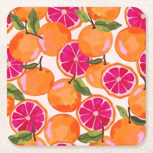Grapefruit Watercolor Square Paper Coaster