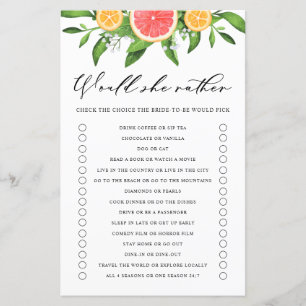 Grapefruit Would She Rather Bridal Shower Game