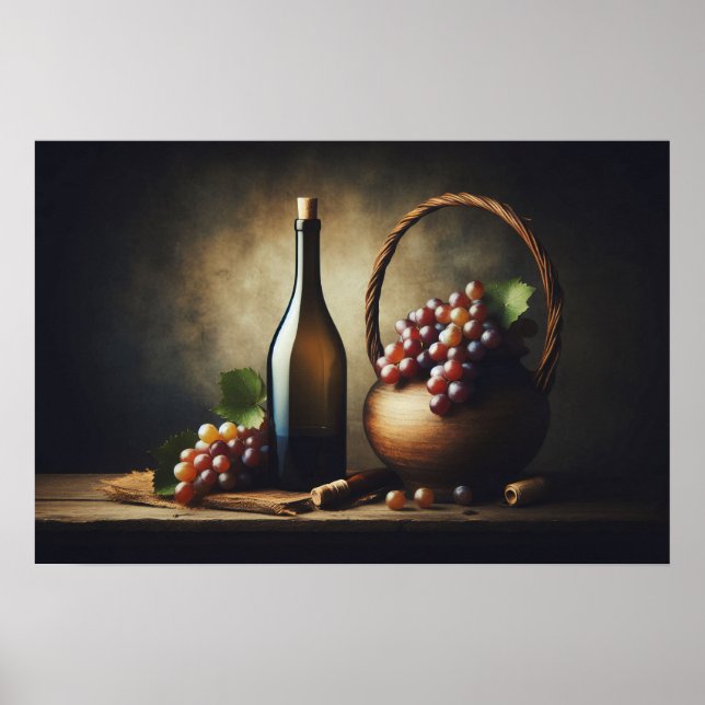 Grapes and a Bottle of Wine Still Life Poster (Front)