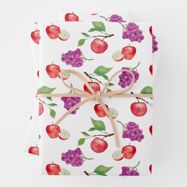 Grapes and Apples Fruit Lover  Wrapping Paper Sheet (In situ)