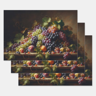 Grapes and Fruit Still Life Painting Decoupage Wrapping Paper Sheet