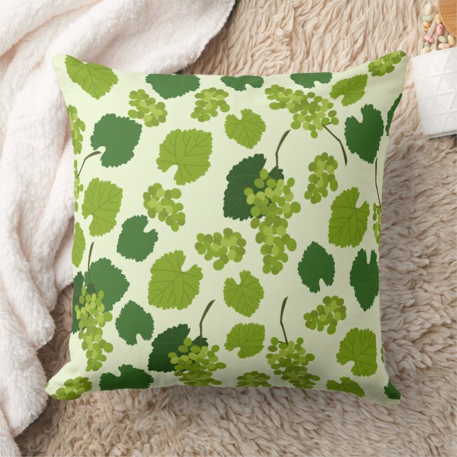 Grapes and Grape Leaves Pattern  Throw Pillow (Blanket)