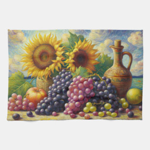 Grapes and Sunflowers Oil Painting Kitchen Towel